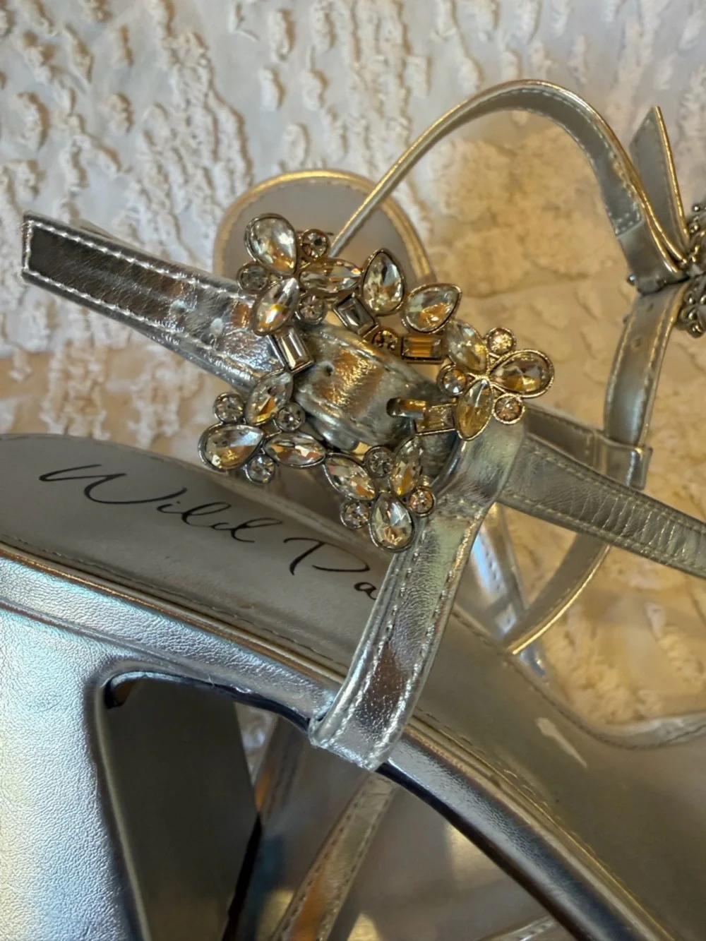Wild Pair Silver Strappy Mid Block Heel Sandals #602